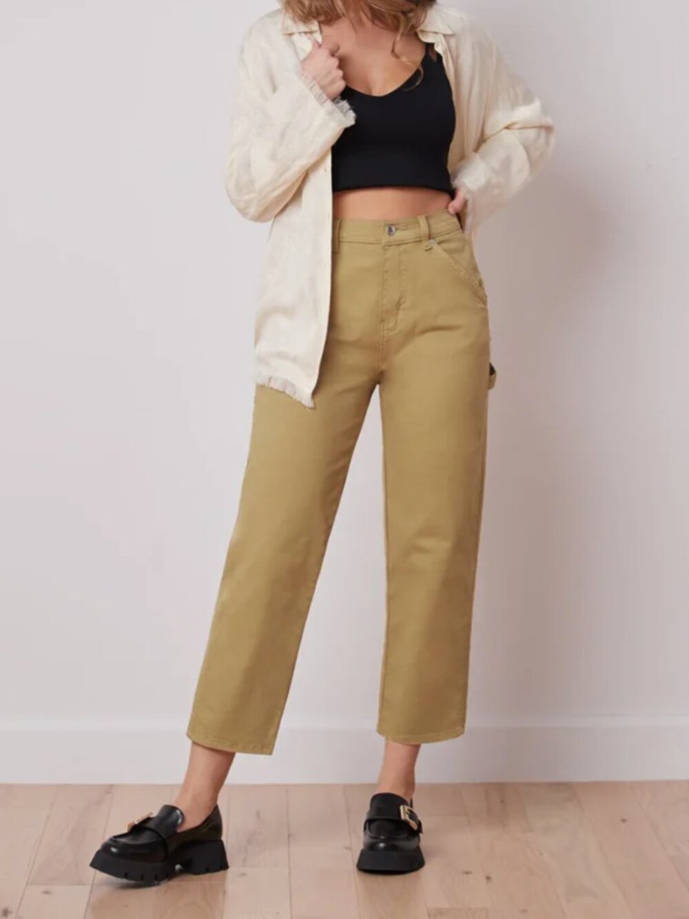 NWOT Cropped Cargo Stretch Pants - Yoga Jeans Chloe Carpenter - Tan Olive - 27